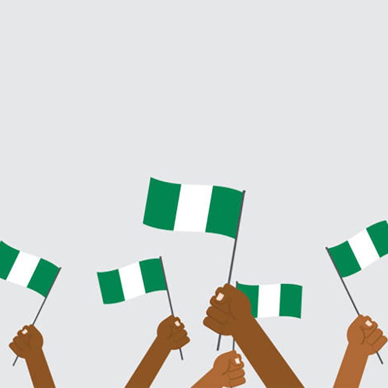 Vector illustration hands holding Nigeria flags isolated on background